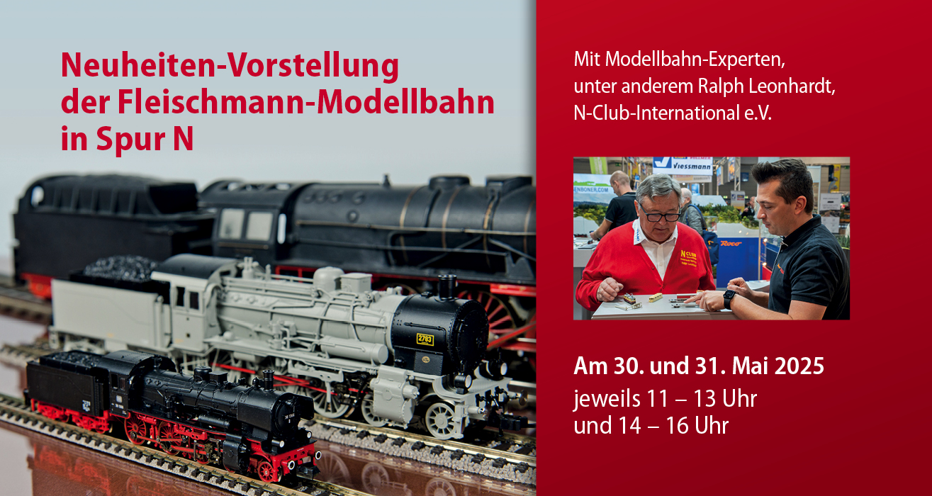 Ralph Leonhardt vom N-Club-International e.V. vor neuen Fleischmann Modellen der Spur N.