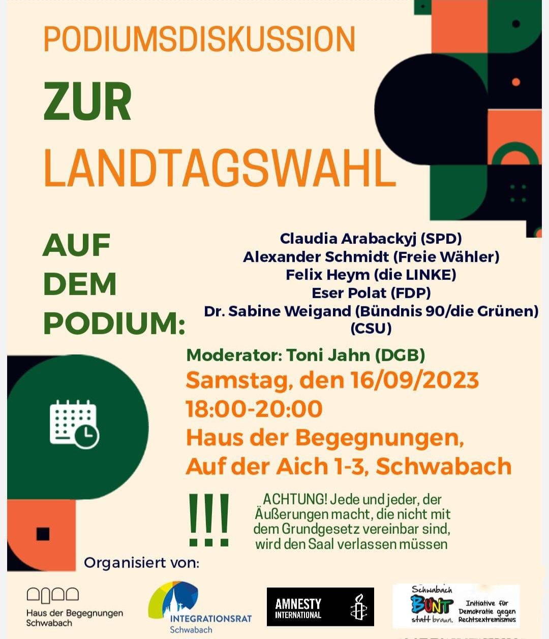 Flyer zur Podiumsdiskussion zur Landtagswahl
