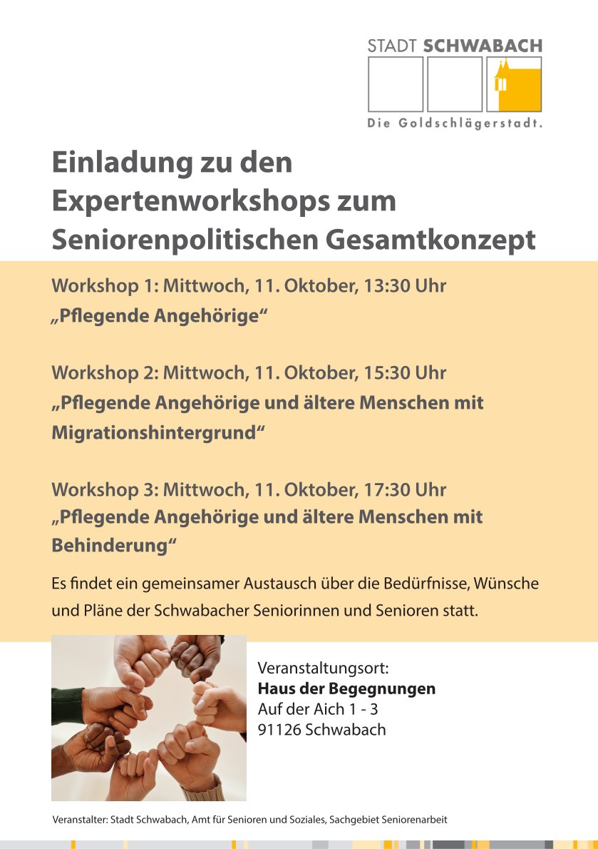 Einladung zu den Expertenworkshops zum Seniorenpolitischen Gesamtkonzept