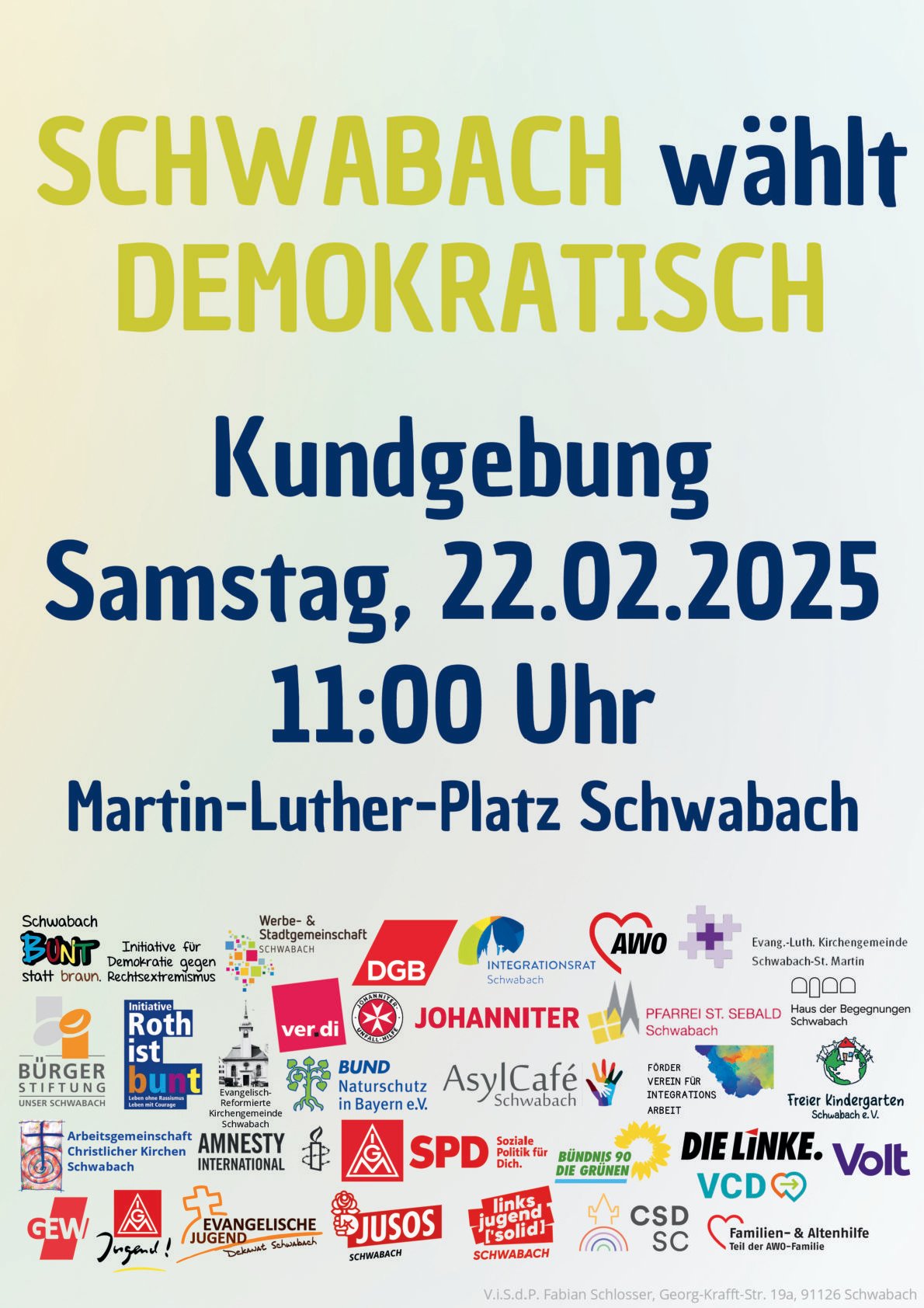 Einladung zur Kundgebung zum Thema "Schwabach wählt demokratisch"